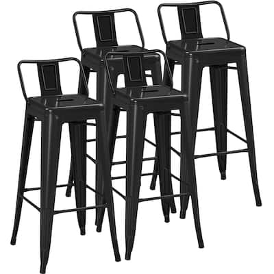 Yaheetech 30" H Metal Bar Stools Set of 4 Counter Height Stools with Backs, Black