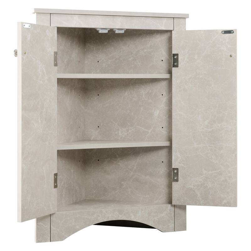 32" Wood 2-door Bathroom Corner Cabinet with Adjustable Shelves
