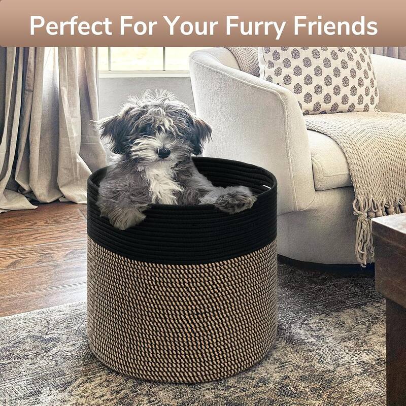 Large Cotton Rope Basket, Blanket Basket Living Room 15.8"x15.8"x13.8" Baby Toy Storage - 15.8"L x 15.8"W x 13.8"H