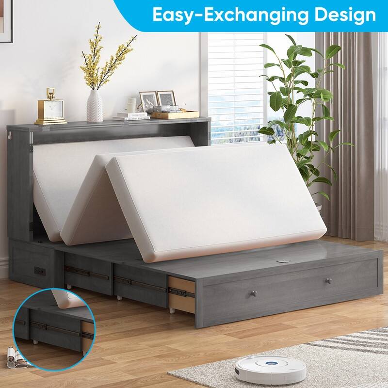 Mixoy Queen Horizontal Murphy Chest Bed with Mattress,Charging Station