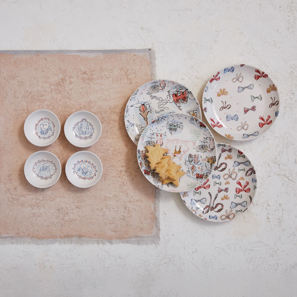 Stoneware Plate with Holiday Pattern, Set of 4