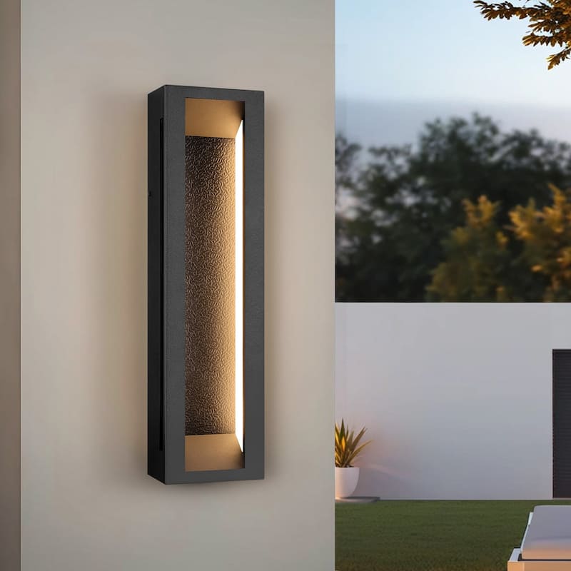 LamQee Modern Black Outdoor Wall Light Linear Textured LED Wall Sconce - 20 inch
