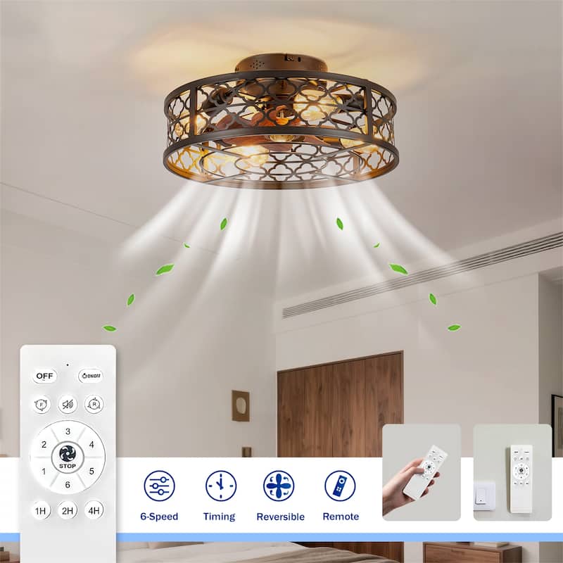 20" Flower Style Iron Ceiling Fans with Remote Control, NOT Included Bulbs