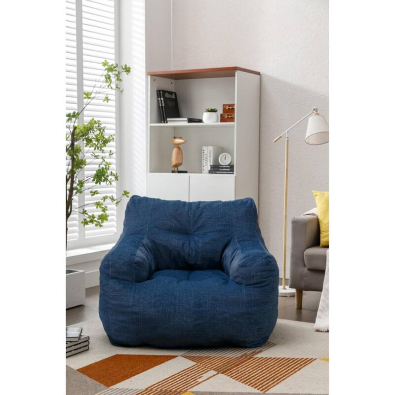 Ivory Soft Velvet Bean Bag Chair with Memory Foam Filling