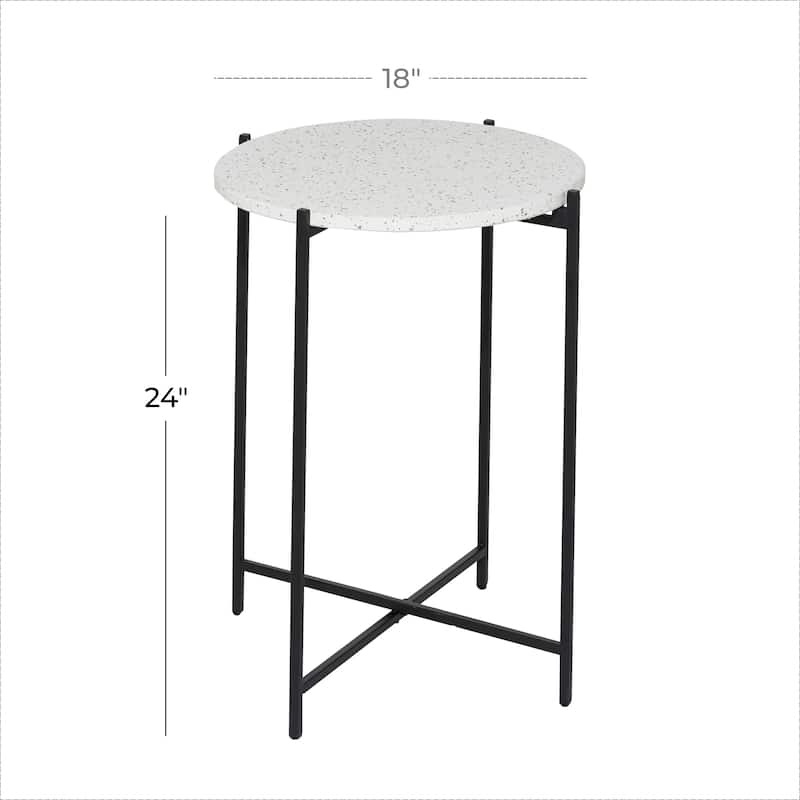 Terrazzo Stone Accent Table with Black Metal X-Stand - White - Roche River Decor