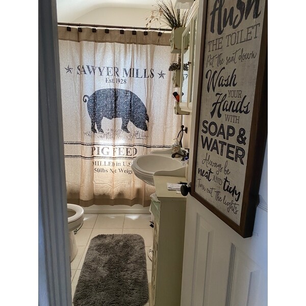 Sawyer Mill Charcoal Pig Country Farmhouse Cottage Stenciled Shower Curtain