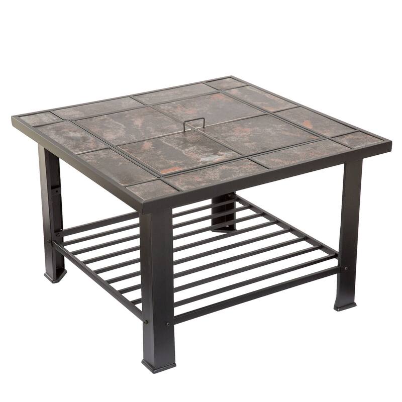Pure Garden Wood Burning 30-inch Square Marble Tile Fire Pit Set - 30 x 30 x 20