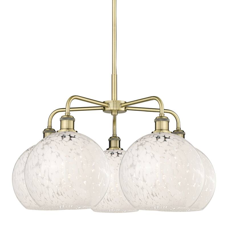 Innovations Lighting 516-5C-18-28-White Mouchette-Indoor Chandelier - Antique Brass / White Mouchette