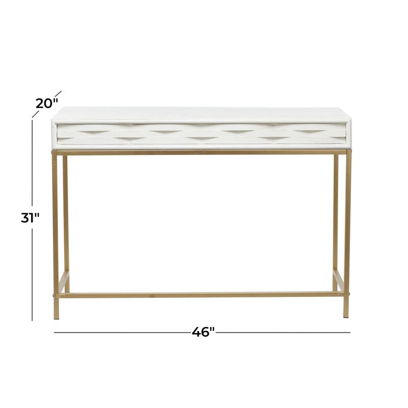 Wooden 2 Drawers Console Table with Gold Metal Frame - White - Roche River Decor