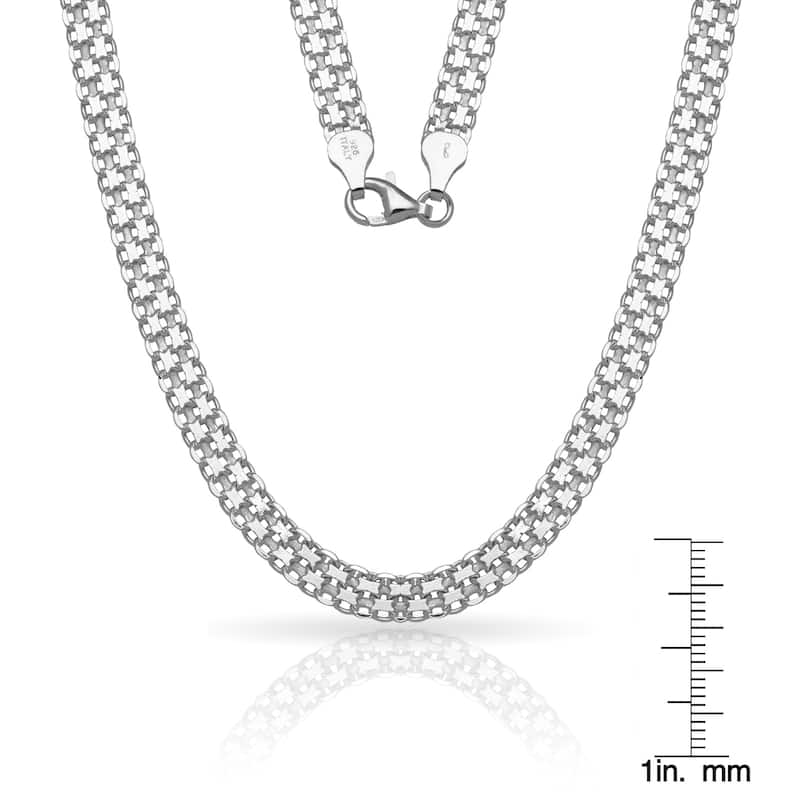 Sterling Silver Italian 6mm Wide Bismark Chain Necklace (16'-30") - White
