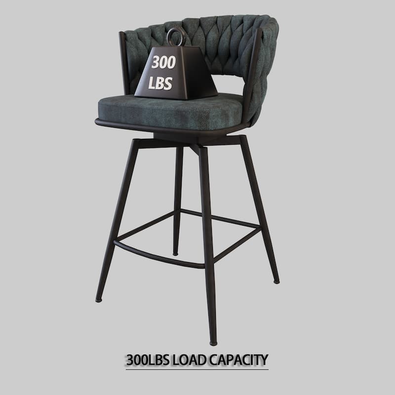 26" Bar Chair Suede Woven Bar Stool Set of 4 360 Swivel Arm Chairs w/ Back Footrest (Blue)