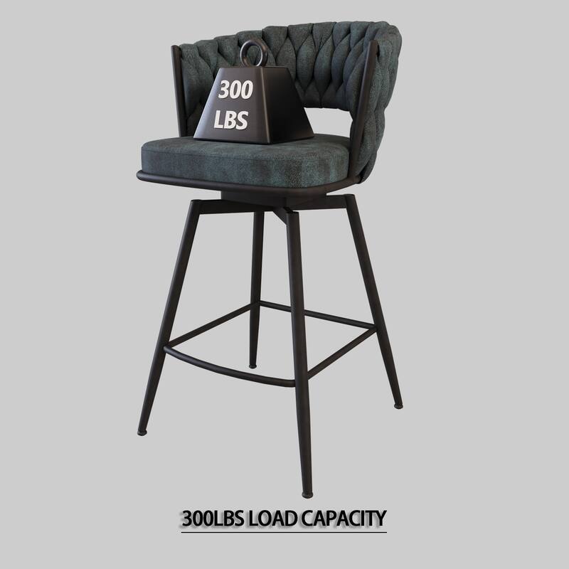 Suede Woven Bar Stool Set of 4, No Adjustable Kitchen Island Chairs,360 Swivel Upholstered Counter Stool with Back Footrest