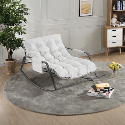 Technical Leather Extra-Wide Gliding Rocking Chair with Reclining Function and Steel Frame