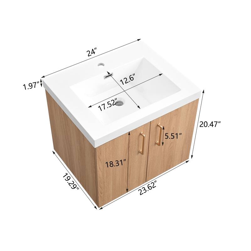 StellarArc 24/ 30 in Wall Mounted Single Sink Bathroom Vanity with Integral Sink Top with Soft Close Door