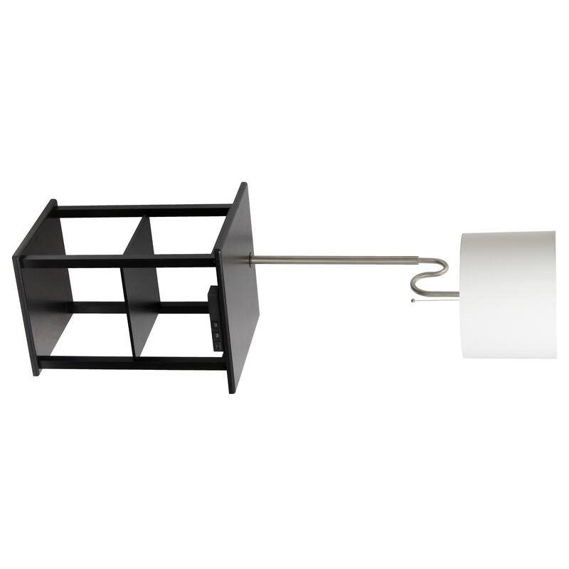 2 Tier End Table Floor Lamp with White Drum Shade - 57" - Black