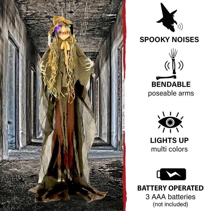 Haunted Hill Farm 6-Ft. Scarecrow Witch, Indoor/Covered Outdoor Halloween Decoration, LED Multi Eyes, Poseable, , Helena