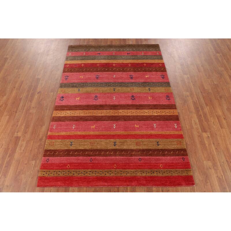 Striped Tribal Gabbeh Indian Area Rug Handmade Wool Carpet - 5'3"x 7'10"