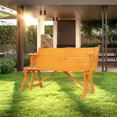 Karlhome 2-in-1 Transforming Interchangeable Outdoor Wooden Picnic Table and Bench