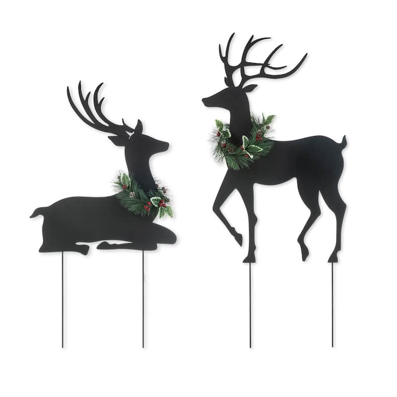 Glitzhome Christmas Metal Silhouette Nativity Waterglobe with Reindeer Yard Stakes Wall Decor