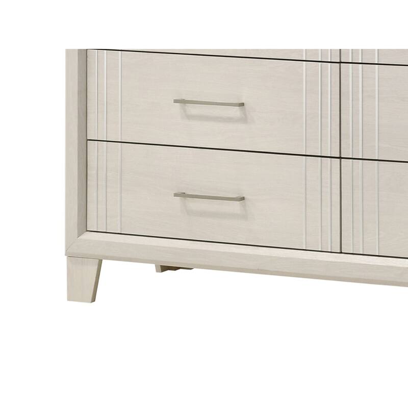 Charie Wide Dresser with 6 Drawers, Tapered Legs, White Wood