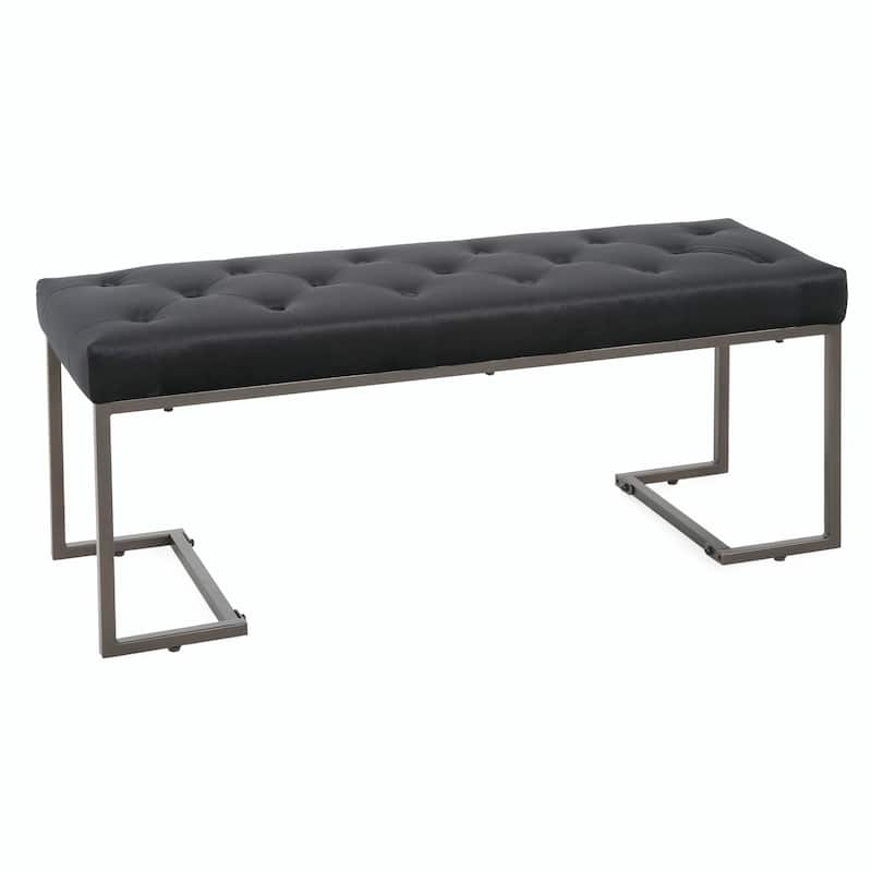 Button Tufted Ottoman Bench - Black & Bronze - Modern Design