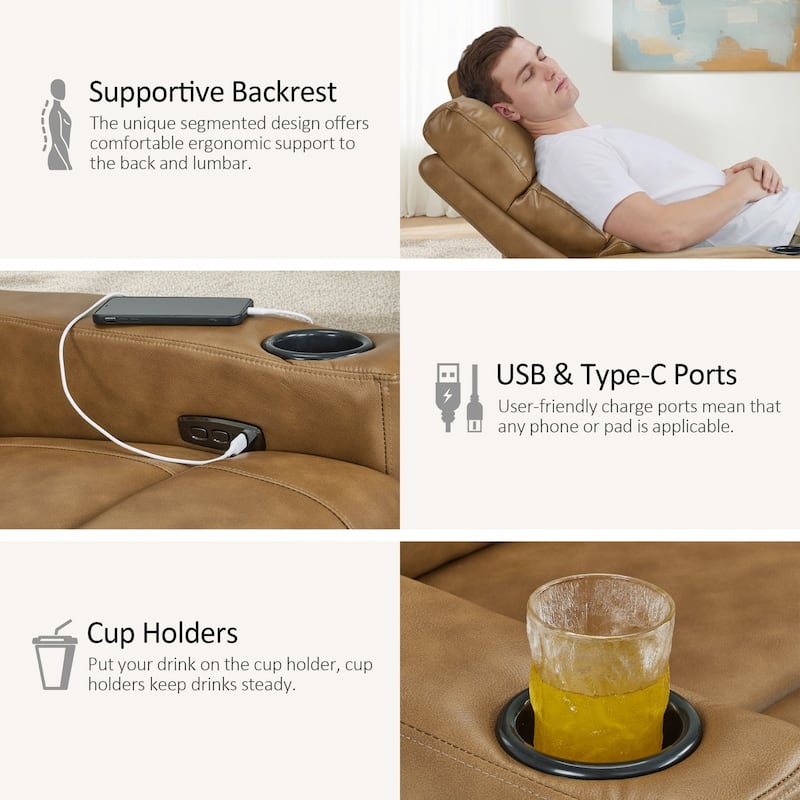 MCombo 62.6'' RV Recliner Loveseat Sofa with Console, Zero Wall Hugger Power Loveseat Recliner with USB Charge Ports, Outlet