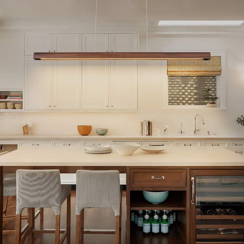 Starsky 1-Light Farmhouse Rustic Wooden Linear Pendant Integrated LED 3000K Kitchen Island Lights