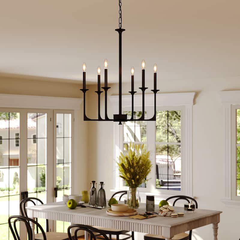 6-Light Matte Black Modern Chandelier with Adjustable Height
