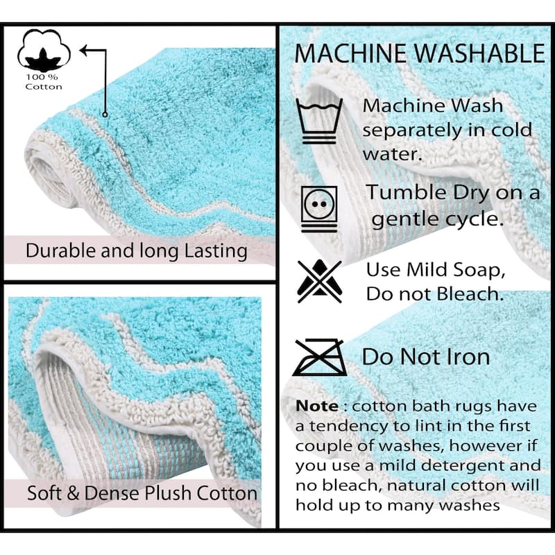 Allure Collection 100% Cotton Non-Slip Bathroom Rug Set, 3 Piece Machine Washable- Bathroom Rug, Bath Rug, U Shaped Contour