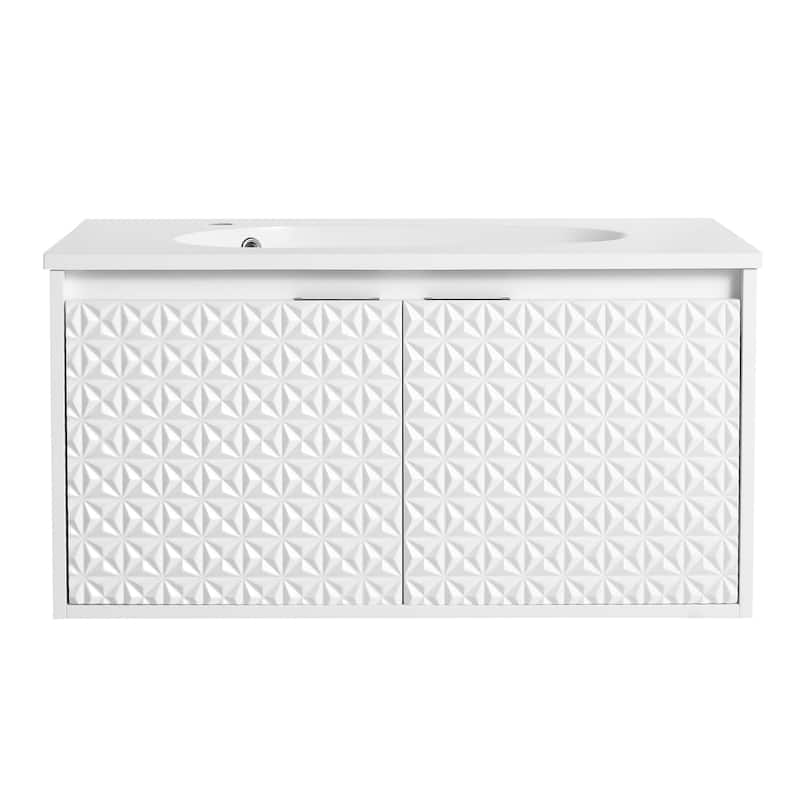 30/ 36 inch Wall Mounted Bathroom Vanity Set in White with Integrated Resin Sink