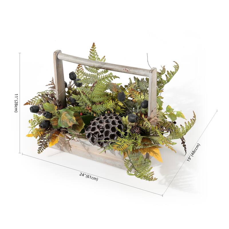 SAFAVIEH Faux 25 Inch Lotus & Fern Wood Planter - 24" W x 19" D x 11" H