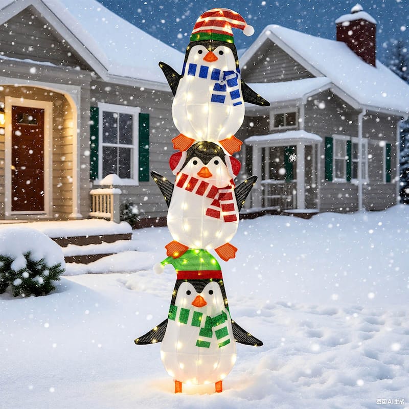 Costway Lighted Penguins Decoration Set of 3 with 156 Warm White - as pic shows - See Details