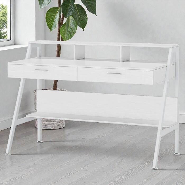 47 Inch Office Desk with Drawers and Storage Shelf, Writing Desk with Monitor Riser for Home Office Bedroom