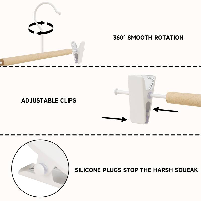 BP4U Premium Metal Pants Hangers with Adjustable Clips, Beech Wood Skirt Bottom Hangers for Trousers, Jeans, Shorts, Socks