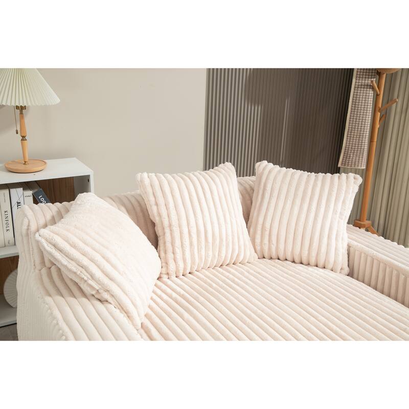 Corduroy lazy sofa bed Living room deep seat sofa with 3 back pillows