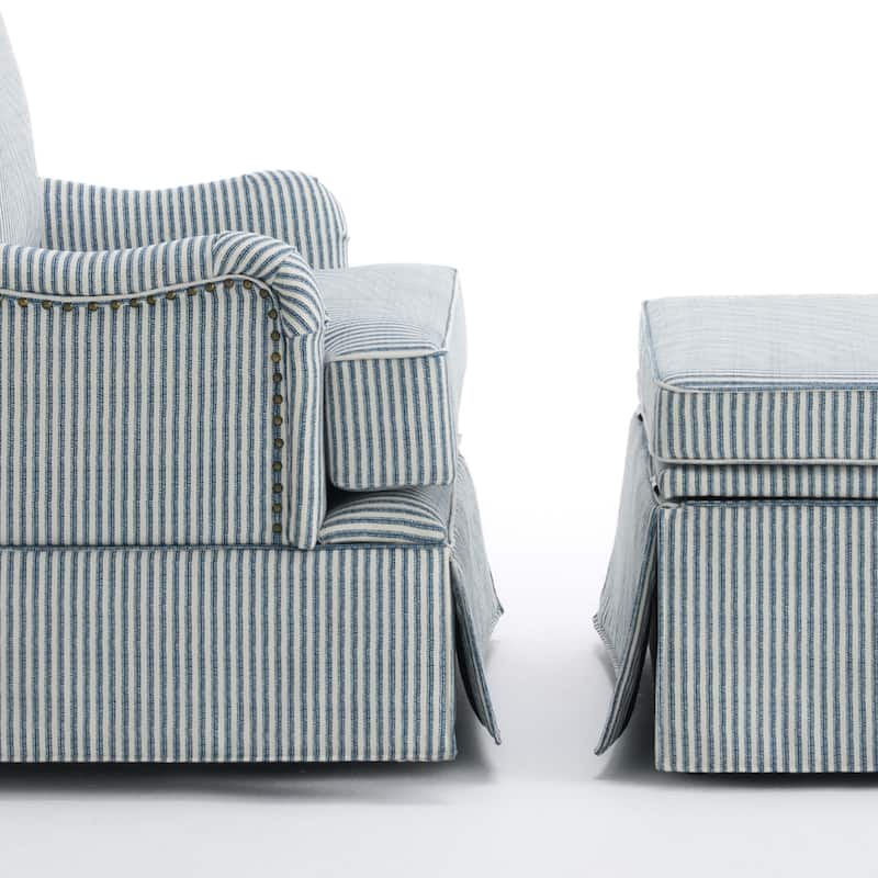 Skirted Swivel Accent Nailhead Barrel Chair With Storage Ottoman Set