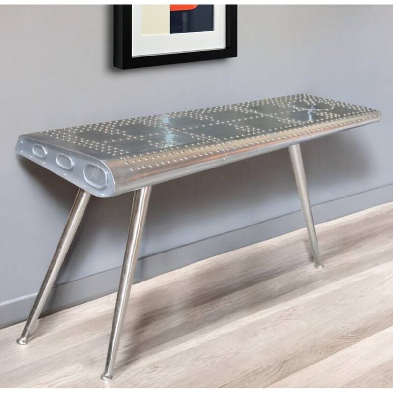 HomeRoots 56" Silver Aluminum Three Leg Console Table - 56 - 56 - Aluminum