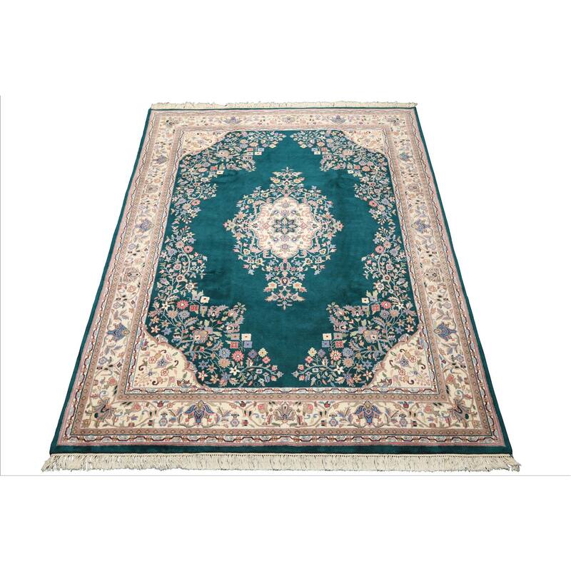 7'5''x9'6'' Hand Knotted Wool Emerald Taabriz Traditional Plush Pile Area Rug - 7' 5'' x 9' 6''