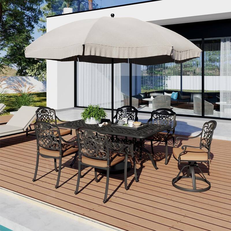 Outdoor Cast Aluminum Patio Chairs Dining Chairs of 2 with Cushion with Adjustable Foot Pads