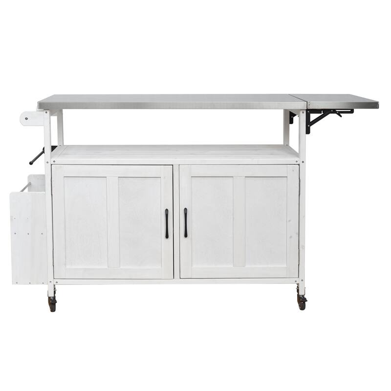 Foldable Outdoor Mobile Portable Kitchen Island Cart with Lockable Wheels, Storage Cabinet and Towel Rack