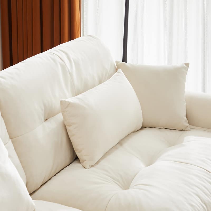 166" Velvet 4-Seater Sofa, Bolster Arms and High-Resilience Cushions