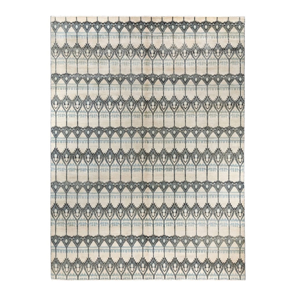 Ikat One-of-a-Kind Handmade Area Rug, Ivory - 9' 1" x 12' 4"