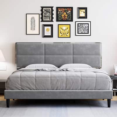 Velvet Upholstered Platform Bed Frame with Headboard and Footboard