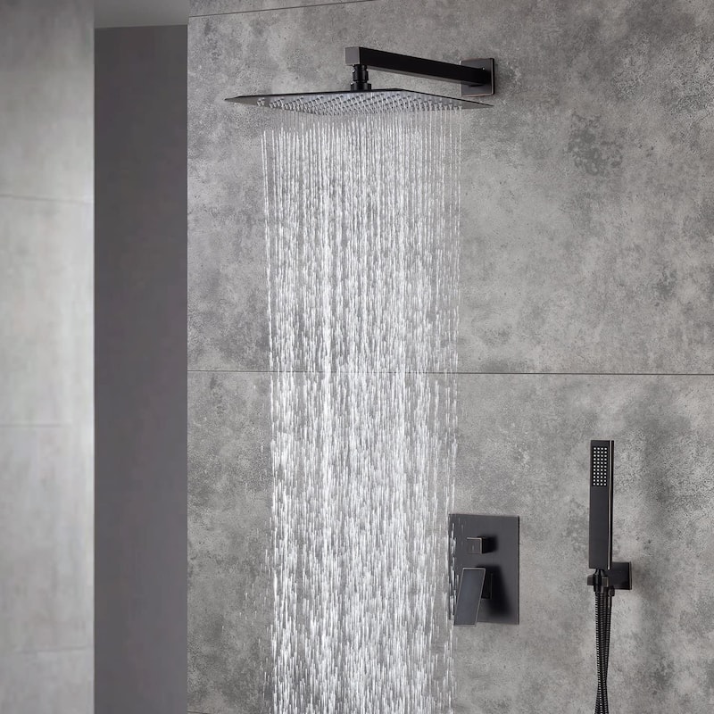 oil rubbered bronze wall mount 12 inch rain head 2 way shower faucet with handle sprayer - 7'6" x 10'9"