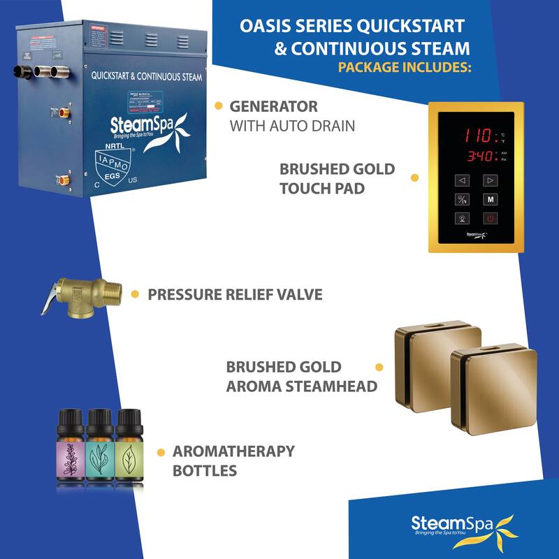 Oasis Series 12000-Watts Steam Generator with Continuous Steam Plus Easy Touch Pad and Auto Drain