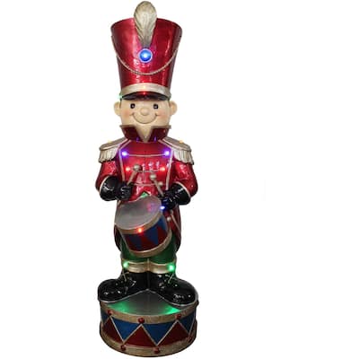 Fraser Hill Farm 3-Foot Christmas Toy Soldier Statue with Multi-Color LED Lights - Red