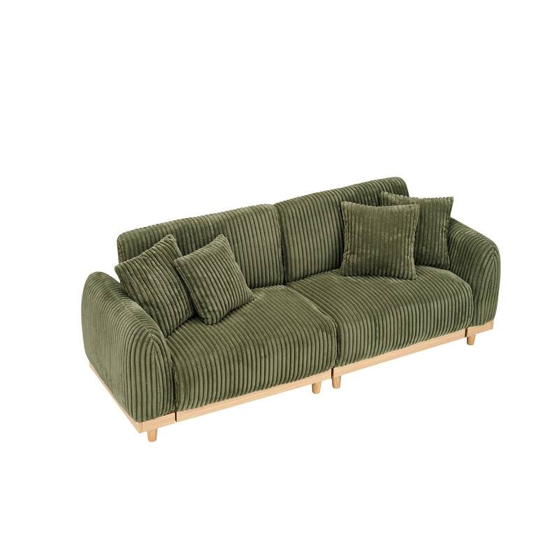 85" Modern Corduroy Loaf Sofa with Four Throw Pillows