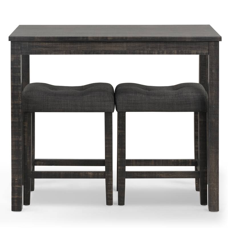 Wood 3-Piece Counter Height Table and Stool Set with Upholstered Stools and Sturdy Rubberwood Construction
