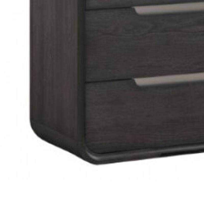 Osko 6 Drawer Wide Dresser, Black Solid Wood with Stainless Steel Trim