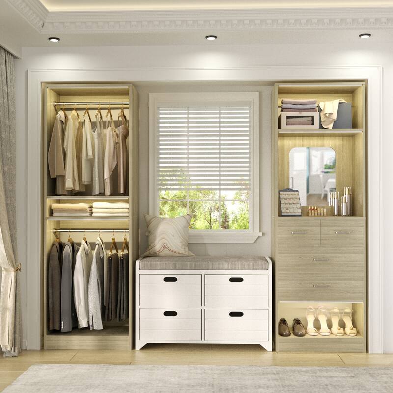 Cimly Set of 2 Free-standing Closet System with Drawers and Hanging Rods for Reach-in/ Walk-in Closet